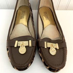 Animal print and leather loafers with MK lock detail